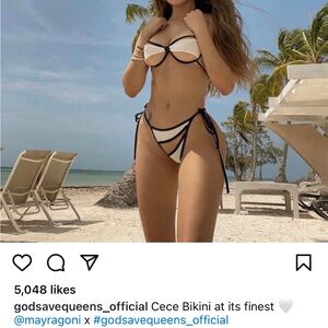 God Saves Queens White & Black Cici Bikini Top, size Medium, NWT /orig packaging